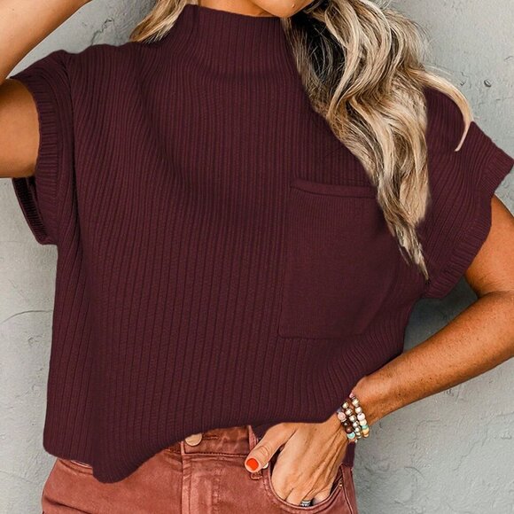 Burgundy Casual  Elegant Style Women's Loose Knit sweater Top - Picture 3 of 9